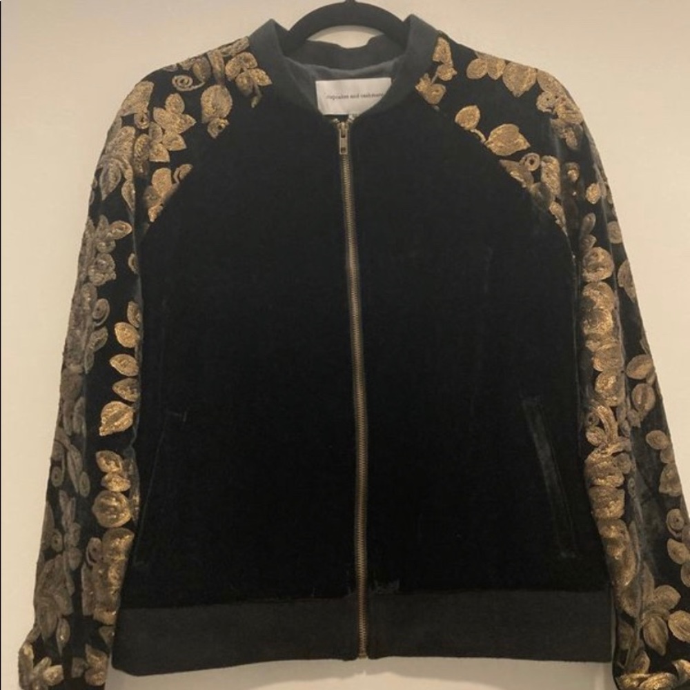 Suede Bomber Jacket with Gold Sequin Embellishment